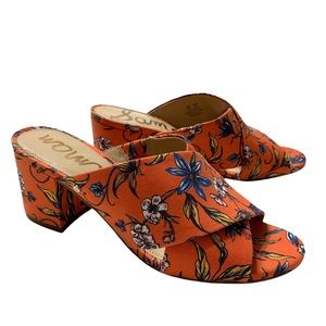 Sam Edelman Stanley Sandal Orange Floral Block Heel Slip On Open Toe
